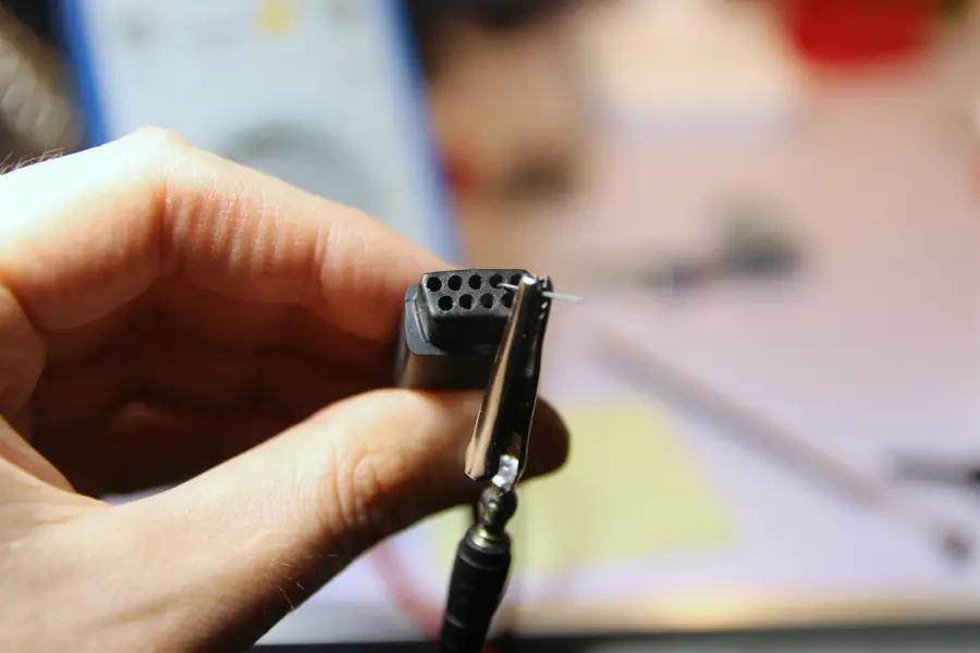 detail of the metal wire in a connector pin