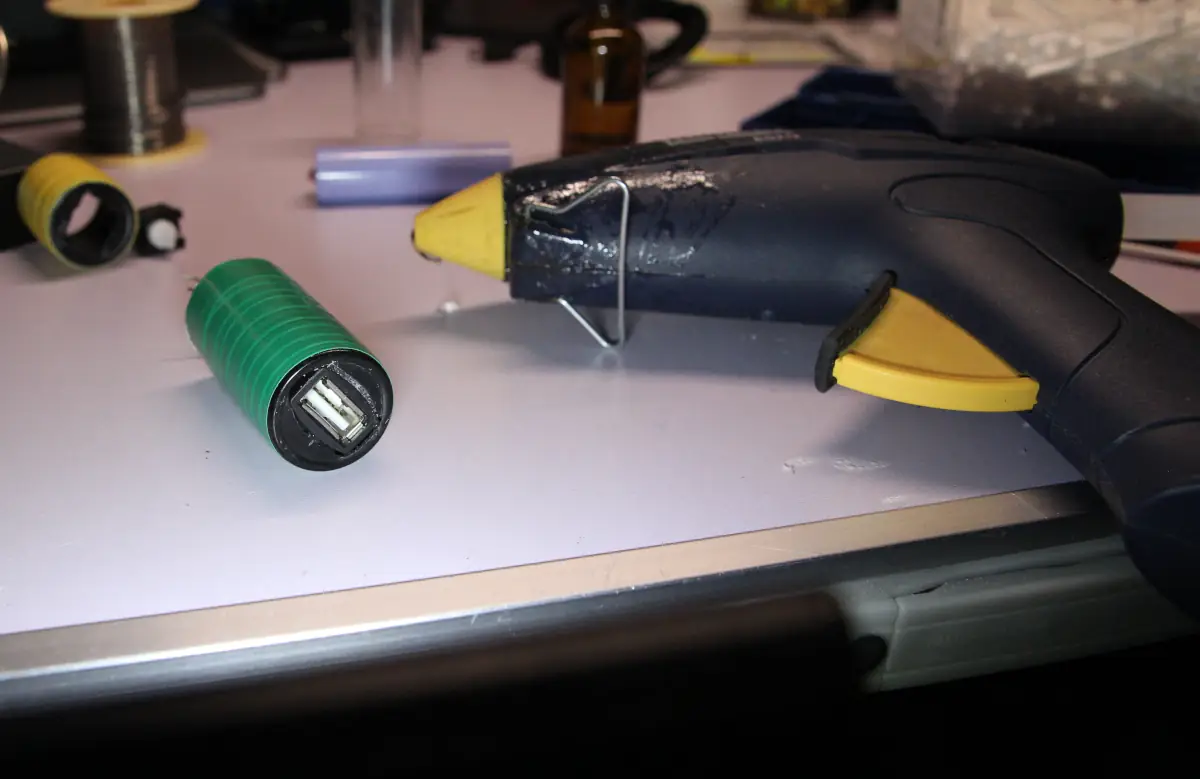 securing connector with hot glue